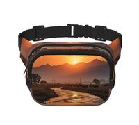 Sac banane carré double couche Sunset Pasture Mini réglable Ceinture Sac Exercice Course Voyage Randonnée, noir, One Size
