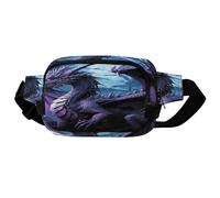 Sac banane carré double couche violet dragon violet lune avec sangle réglable. Sac banane à fermeture éclair - Multi-poches - Sac de poitrine - Sac banane de sport pour la randonnée, le jogging, la