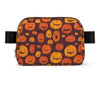 Sac banane carré en forme de citrouille d'Halloween avec imprimé, tissu sergé résistant à l'eau, sac de poitrine ou sac ceinture, sangle réglable 65-120 cm pour homme et femme
