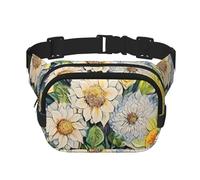 Sac banane carré - Impression unique de fleurs sur toile - Grande capacité - Réglable - Pour voyage et sport de plein air