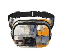 Sac banane carré - Impression unique de peinture d'art abstrait gris et jaune, grande capacité, réglable, pour voyage et sport de plein air