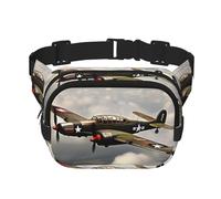 Sac banane carré imprimé avion de la Seconde Guerre mondiale pour entraînement, randonnée, course à pied, voyage, gym, jolie fermeture éclair tendance