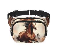 Sac banane carré - Imprimé cheval cabré marron unique, grande capacité, réglable, pour voyage et sport de plein air