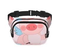 Sac banane carré - Imprimé cochon volant de dessin animé unique, grande capacité, réglable, pour voyage et sport de plein air
