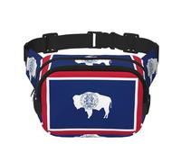 Sac banane carré imprimé drapeau du Wyoming pour entraînement, randonnée, course à pied, voyage, gym, jolie fermeture éclair tendance, Noir , Taille unique