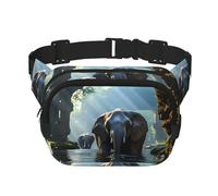 Sac Banane Carré - Imprimé Éléphant Asiatique Unique dans l'Eau Grande Capacité Réglable pour Voyage et Sport de Plein Air