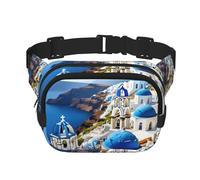 Sac banane carré imprimé île grecque vue sur la mer Sac banane Entraînement Randonnée Course Voyage Gym Jolie Fermeture Éclair Mode