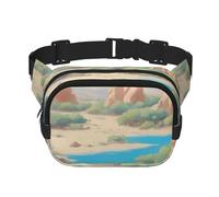 Sac banane carré - Imprimé Oasis dans le désert - Grande capacité - Réglable - Pour voyage et sport de plein air