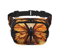 Sac banane carré - Imprimé unique de fleurs de champ de papillons orange jaune grande capacité réglable pour voyage et sport de plein air