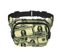 Sac banane carré - Imprimé unique de nombreux dollars de dessins animés, grande capacité, réglable, pour voyage et sport de plein air