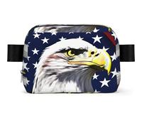 Sac banane carré tendance avec imprimé drapeau aigle chauve, sac banane multi-poches avec sangle réglable
