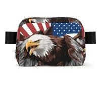 Sac banane carré tendance avec motif aigle avec drapeau des États-Unis, sac banane multi-poches avec sangle réglable