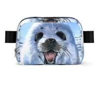 Sac banane carré tendance imprimé phoque du Groenland, sac banane multi-poches avec sangle réglable