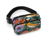 Sac banane coloré à fleurs et oiseaux pour homme et femme - Sac banane réglable décontracté pour voyage, sport, randonnée, blanc, 20,1 x 13 cm, blanc, 7.9x5.1inches