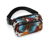 Sac banane coloré à fleurs et papillons pour homme et femme - Sac banane réglable décontracté pour voyage, sport, randonnée, blanc, 20,1 x 13 cm, blanc, 7.9x5.1inches