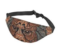 Sac banane coloré à motif masque Tiki pour homme et femme Sac banane étanche avec ceinture réglable Sac à bandoulière décontracté Sac banane de voyage pour le sport, la course à pied, le cyclisme,