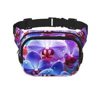 Sac banane coloré avec fleurs d'orchidées pour femme - Étanche et réglable - Sac banane tendance et décontracté - Pour la course à pied, l'entraînement, la randonnée, les voyages, noir, taille unique,