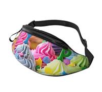Sac banane coloré avec imprimé cupcakes « Happy Birthday » avec prise casque, sac banane personnalisé unisexe pour la course à pied, la randonnée, pour homme et femme, Noir , Taille unique, Sacs à dos
