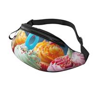 Sac banane coloré avec imprimé cupcakes « Happy Birthday » avec prise casque, sac banane personnalisé unisexe pour la course à pied, la randonnée, pour homme et femme, Noir , Taille unique, Sacs à dos