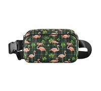 Sac banane coloré avec motif flamant rose et trèfle à carreaux pour homme et femme avec sangle réglable pour voyage, course à pied, randonnée, Nain de jardin coloré flamant rose Buffalo Plaid Trèfle,