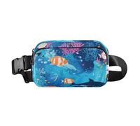 Sac banane coloré avec sangle réglable pour homme et femme avec sangle réglable pour voyage, shopping, course à pied, Poisson du monde sous-marin mignon et coloré de dessin animé, 1 size