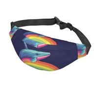Sac banane coloré baleine sur arc-en-ciel pour femme et homme, sac banane imperméable avec ceinture réglable, sac à bandoulière décontracté, sac banane de voyage pour le sport, la course à pied, le