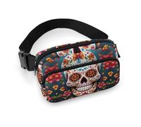 Sac banane coloré imprimé tête de mort en sucre pour entraînement, voyage, course décontractée, course à pied, randonnée, cyclisme, crâne en sucre coloré, 7,9 x 13 cm, Crâne en sucre coloré, 7.9 X 5.1