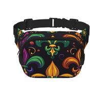 Sac banane coloré Mardi Gras double couche Fleur de Lis pour homme et femme Sac banane réglable pour voyage, randonnée, course à pied, cyclisme, festival