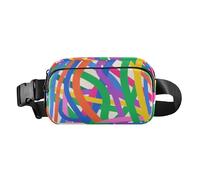 Sac banane coloré tendance avec lignes d'art abstraites pour femmes, hommes, adolescents, grande capacité avec sangle réglable pour le shopping, le sport, le travail