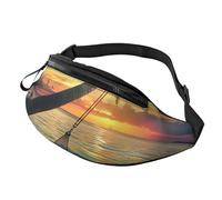 Sac banane de course à pied avec fond en bois coloré imprimé pour homme et femme, Coco Beach Sunset Hamac, Taille unique