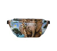 Sac banane de course à pied avec imprimé éléphant et girafe, décontracté, léger, avec sangle réglable