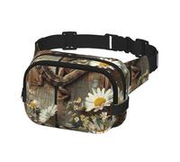 Sac banane de course à pied pour homme et femme - Sac banane à bandoulière - Marguerite et lézard sur une vieille planche en bois, multicolore, Taille unique, Ceinture porte-monnaie