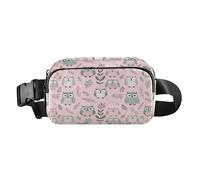 Sac banane de course élégant pour homme et femme - Motif chouette bleu sarcelle corail rose - Avec sangle réglable - Étanche - Pour voyage, course à pied, randonnée