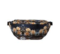 Sac banane de course réglable avec imprimé lotus blanc bohème léger et confortable adapté pour le fitness, le jogging, les voyages