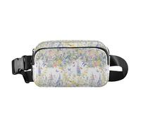 Sac banane de grande capacité avec sangle réglable pour voyage, course à pied, randonnée, Wild Summer Rustic Flowers Cottage Butterfly Aquarelle, 1 Size