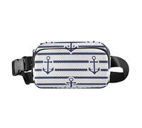 Sac banane de grande capacité avec sangle réglable - Tendance - Bleu marine rayé - Corde et océan - Pour homme et femme - Pour entraînement, course à pied, randonnée, Corde rayée bleu marine et océan,