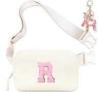 Sac banane de petite taille avec patch lettre initiale pour enfants, filles, femmes, sac à bandoulière, pochette mignonne tendance pour Pâques, Saint-Valentin, anniversaire, beige, R