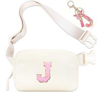 Sac banane de petite taille avec patch lettre initiale pour enfants, filles, femmes, sac à bandoulière, pochette mignonne tendance pour Pâques, Saint-Valentin, anniversaire, beige, Small, J
