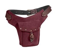 Sac banane de randonnée - Grand sac à dos vintage médiéval en cuir - Petit sac à main en cuir - Pour le sport, l'équitation, les hanches - Taille haute - Leggings, Rouge, Taille unique