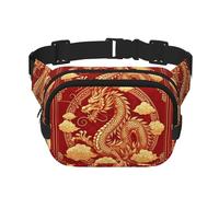 Sac Banane de Sport carré à Double Couche avec Dragon Asiatique et feu doré, Grand Sac Banane pour Course à Pied, Voyage, Marche