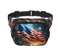 Sac Banane de Sport carré à Double Couche avec Drapeau américain et lumière Scintillante, Grand Sac Banane à bandoulière pour Course à Pied, Voyage, Marche