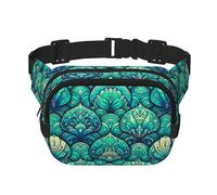 Sac Banane de Sport carré à Double Couche avec écailles de Dragon Bleu Sarcelle foncé, Grand Sac Banane à bandoulière pour la Course, Les Voyages et la Marche
