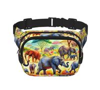 Sac Banane de Sport carré à Double Couche avec Motif d'éléphants en Afrique, Grand Sac Banane à bandoulière pour la Course, Les Voyages et la Marche