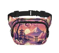 Sac Banane de Sport carré à Double Couche Tranquil-Cherry-Blossoms, Grand Sac Banane à bandoulière pour Course à Pied, Voyage, Marche
