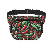 Sac Banane de Sport carré à Double Couche Vegan-Peppers-Chili-Red Grand Sac Banane à bandoulière pour la Course à Pied, Les Voyages et la Marche