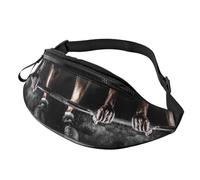 Sac banane de sport d'haltérophilie pour homme et femme, sac banane en polyester imprimé pour voyage, marche, sport avec sangle réglable, Noir , Taille unique
