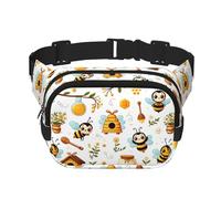 Sac Banane de Sport Double Couche carré Cartoon-Bee-Honey, Grand Sac Banane à bandoulière pour Course à Pied, Voyage, Marche