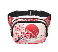 Sac Banane de Sport Double Couche carré Cherry-Blossoms-Sun-Japan - Grand Sac Banane à bandoulière pour Course à Pied, Voyage, Marche