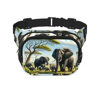 Sac Banane de Sport Double Couche carré Elephants-in-Africa - Grand Sac Banane à bandoulière pour Course à Pied, Voyage, Marche