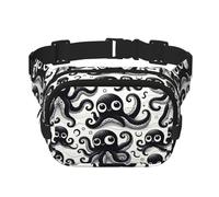 Sac Banane de Sport Double Couche carré Mignon-Noir-Dessin animé-Poisson-encreur Grand Sac Banane bandoulière pour Course à Pied Voyage Marche